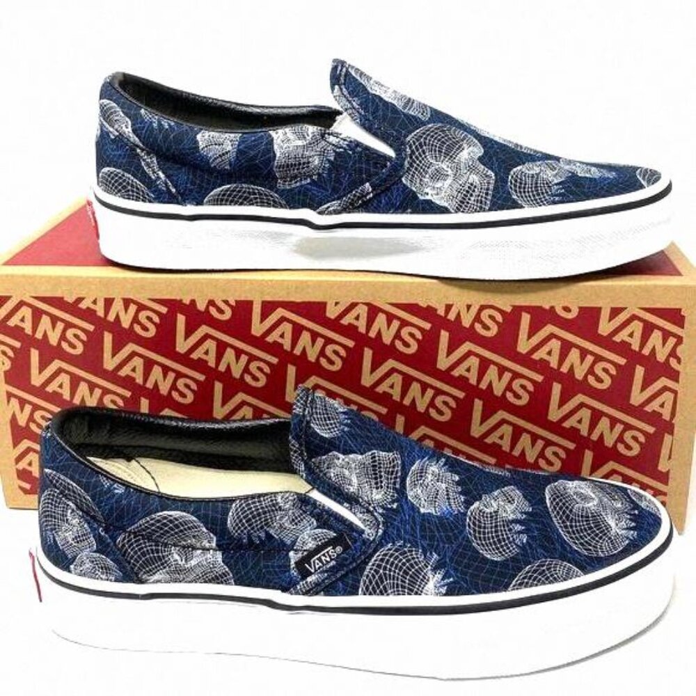 💖MEGA SALE💖VANS Men VN0A33TB9IB Classic Slip On Wireframe Black Skull